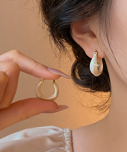 White Copper Alloy Drip Glaz Hoop Earrings