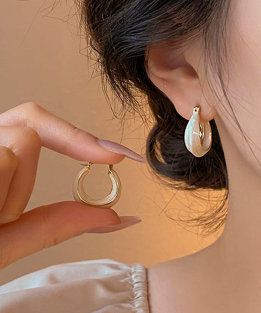 White Copper Alloy Drip Glaz Hoop Earrings