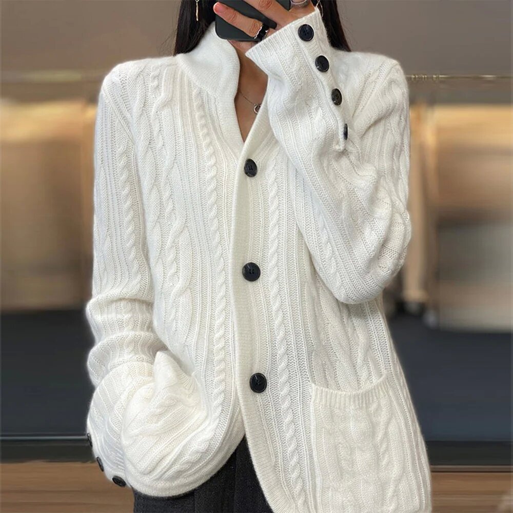 Vintage Twist Stand Collar Loose Button Cardigan elevenforest