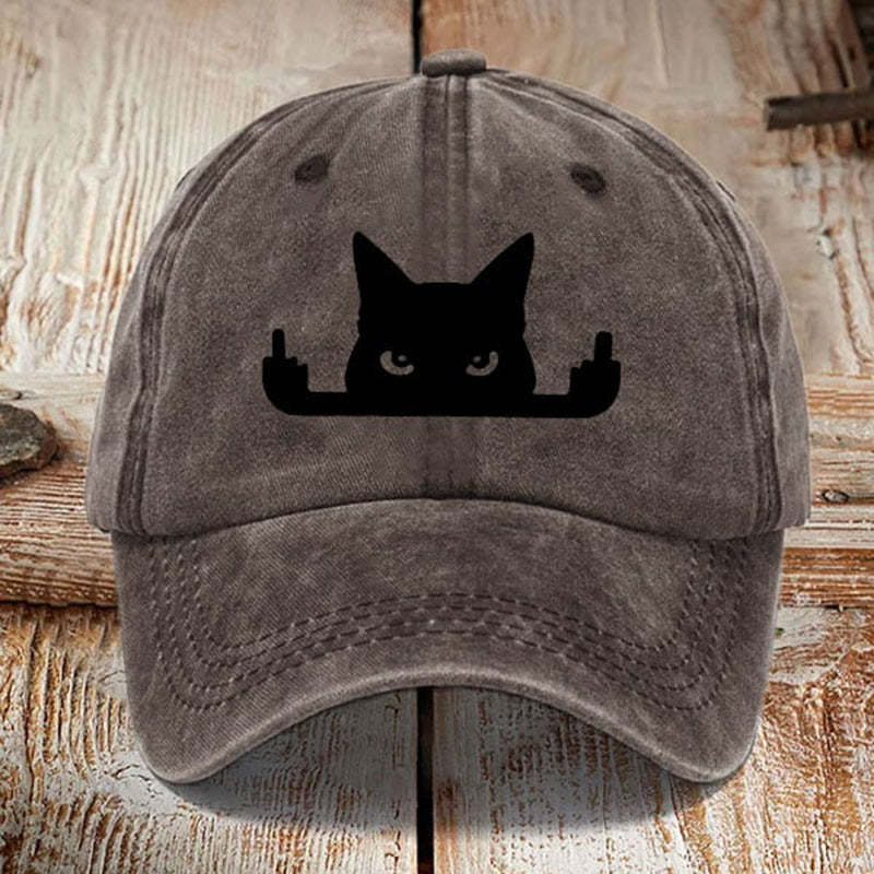 Japanese Art  Black Cat In Contempt Print Washed Sun Hat elevenforest