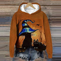 Funny Halloween Waiting For The Witch Black Cat Print Casual Hoodie elevenforest
