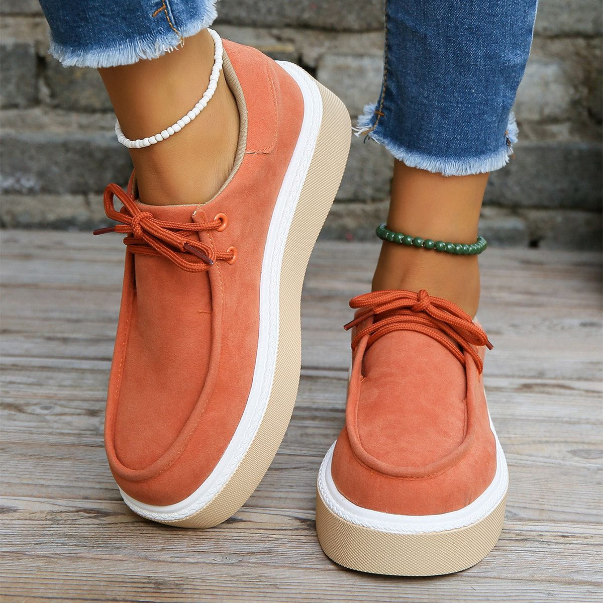 LM | Womens Lace-Up Flats with Thick Sole Sneakers