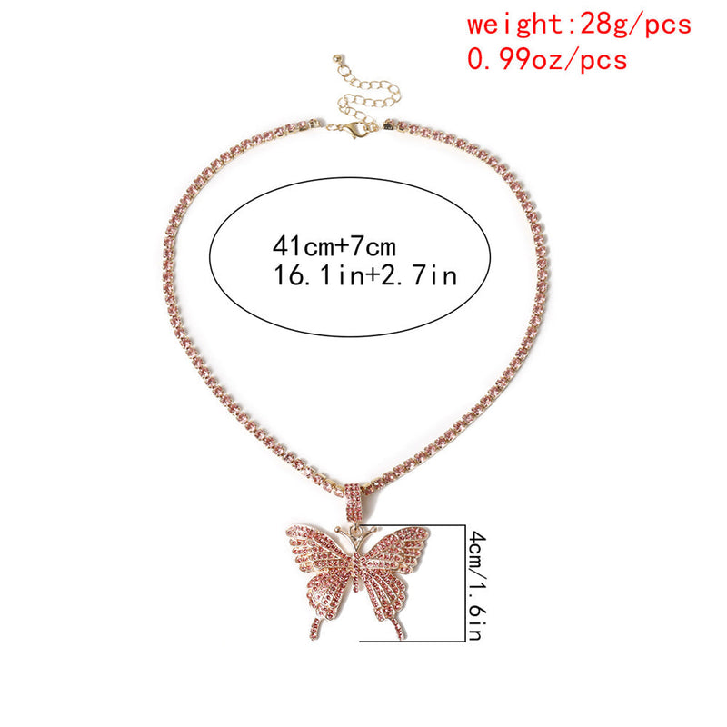 Butterfly Pendant Necklace Rhinestones With Crystal Chain