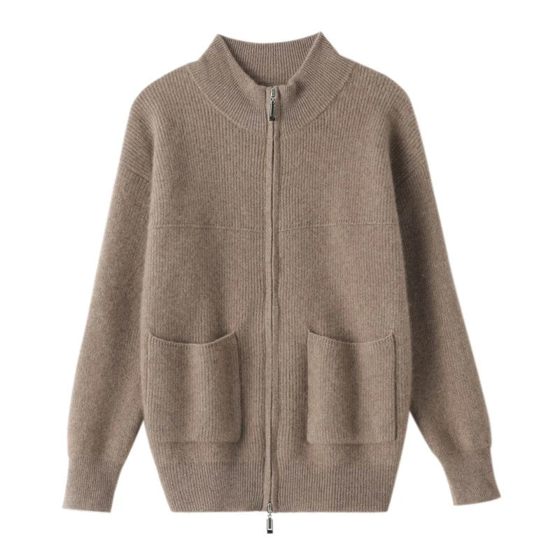 LM | Cozy knitted cardigan with stand-up collar and zipper