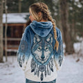 Comstylish Women's Retro Tribal Wolf And Dreamcatcher Art Pattern Plush Hooded Sweatshirt