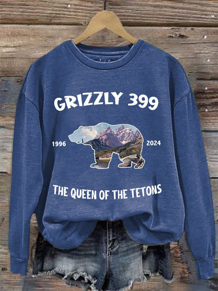 Comstylish Retro Grizzly 399 The Queen Of The Tetons 1996-2024 Print Sweatshirt
