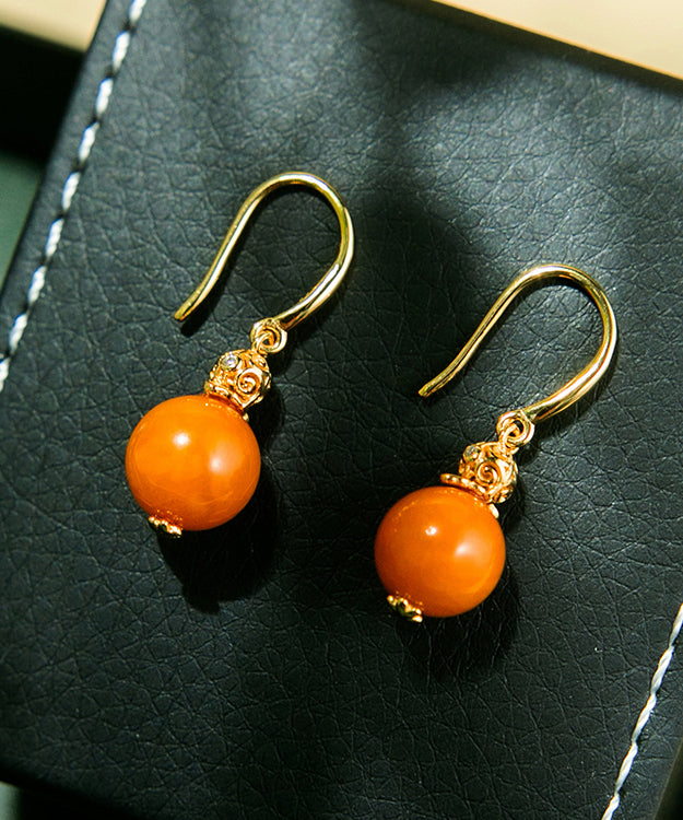 Orange Sterling Silver Overgild Zircon Beeswax Drop Earrings