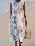 Vintage Lace Floral Pattern Women's Linen Vest Dress artswardrobe