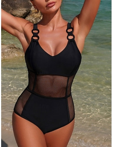 Swimwear One Piece Monokini Swimsuit Tummy Control High Waist Slim Backless Vacation Beach Wear Color V Neck Sleeveless Bathing Suits