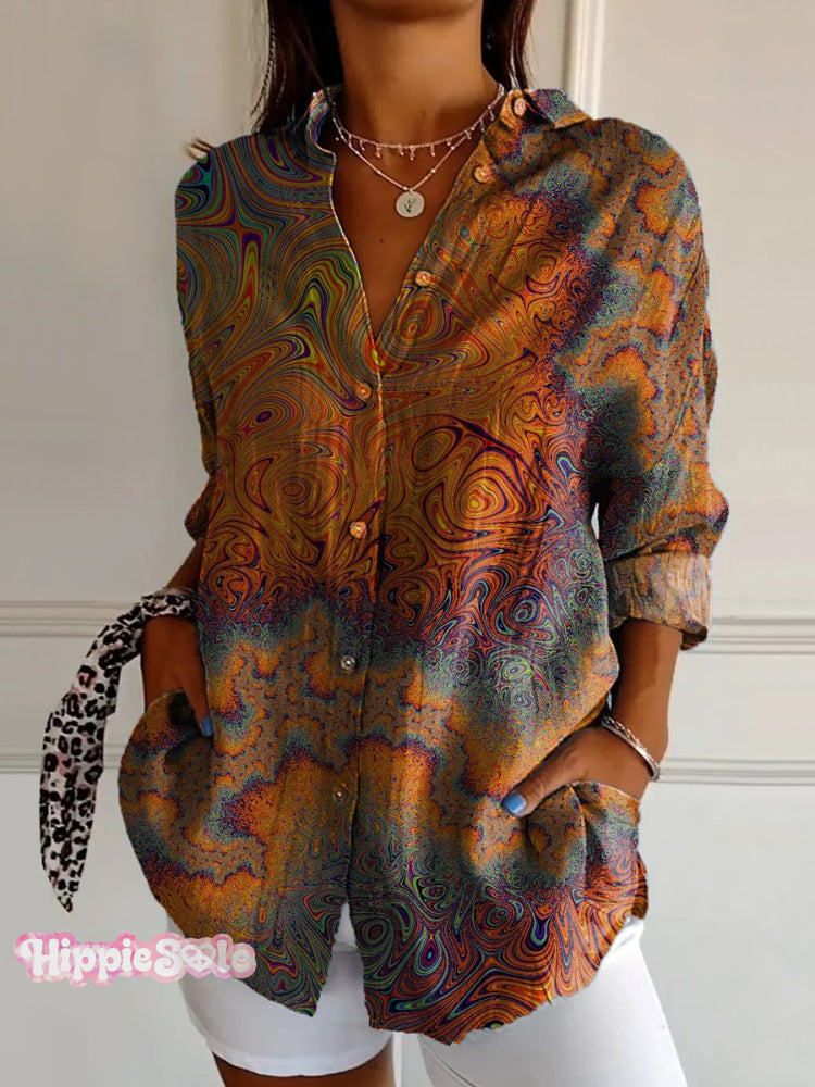 Women's Irregular Art Print Casual Cotton Shirt