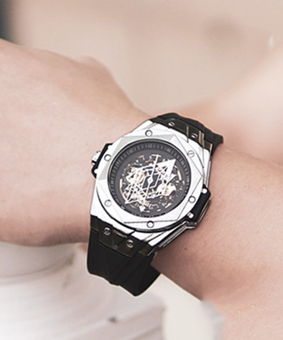 Silk Silicone Rubber Reinforced Glass Fully Automatic Machinery Watches