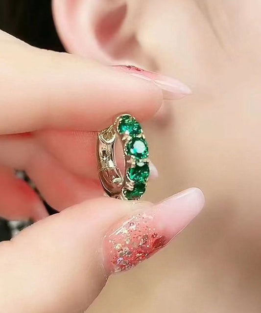 Green Sterling Silver Overgild Zircon Hoop Earrings