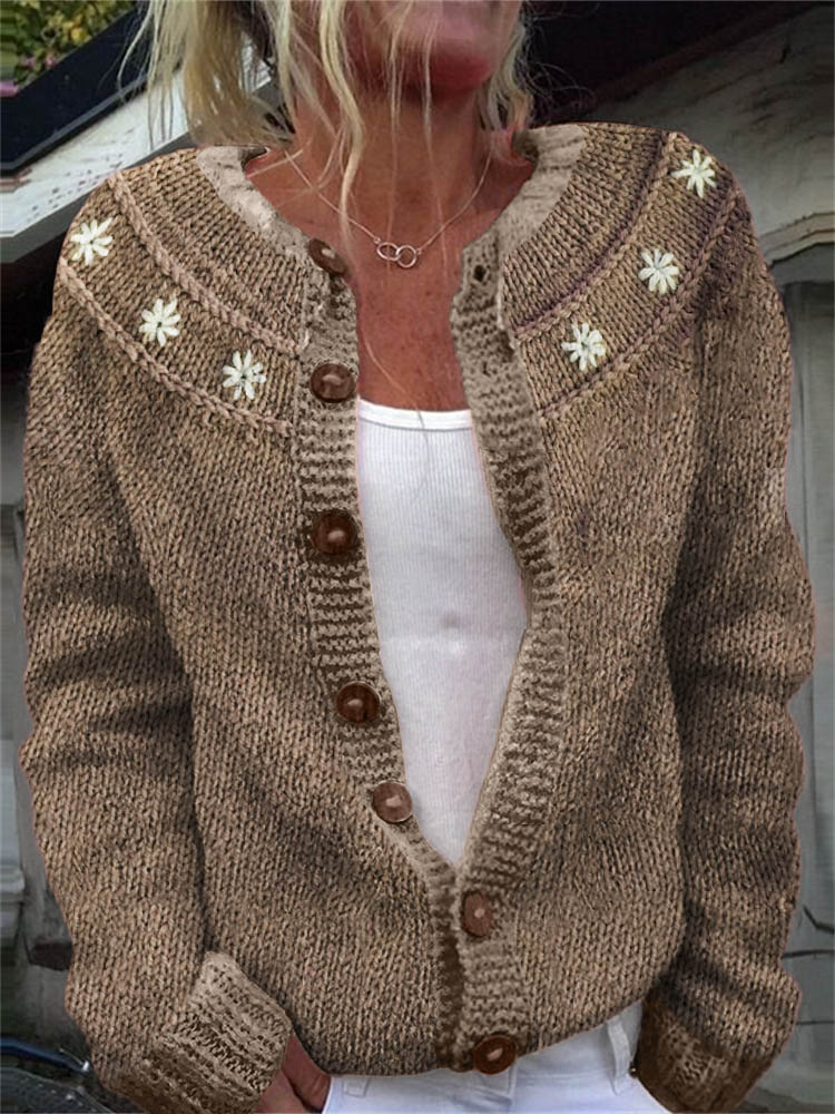 Classy Daisies Yoke Crochet Cozy Knit Cardigan artswardrobe