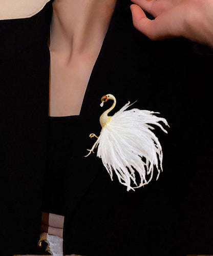 Pink Alloy Inlaid Zircon Flamingo Feather Brooches