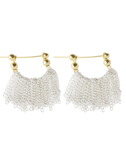 Original Design White Copper Overgild Waterfall Tassel Hoop Earrings