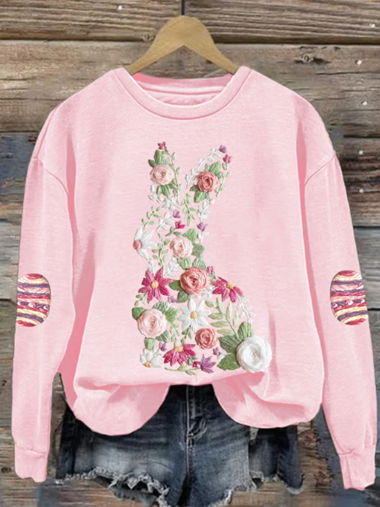 Comstylish Women's Retro Easter Bunny Print Sweatshirt