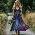 Vintage Viking Tribal Celtic Knot Tree Of Life Gradient Art Linen Tank Dress artswardrobe