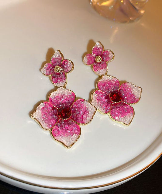 Modern Rose Gradient Color Alloy Zircon Drop Earrings