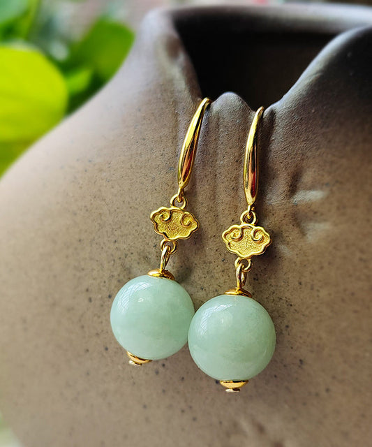 Light Green Sterling Silver Overgild Jade Drop Earrings
