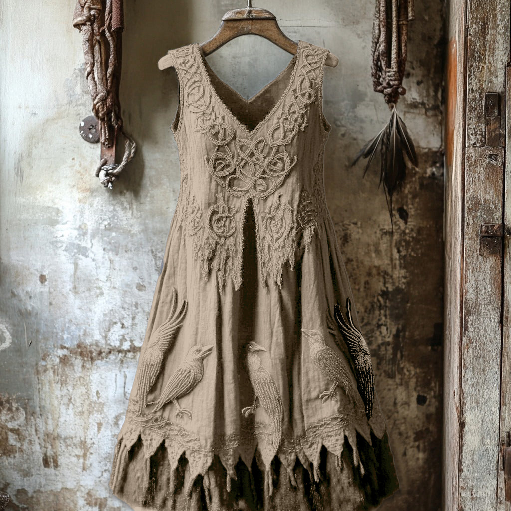 Women's Tribal Dark Night Raven Embroidery Celtic Lace Art Tank Dress artswardrobe