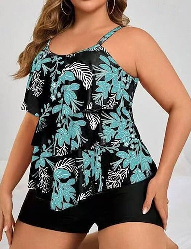 Bathing Suit Tankini 2 Pieces Tropical Ultra Light (ul) Tummy Control Elastic Sleeveless Swimwear Surfing Snorkeling Summer