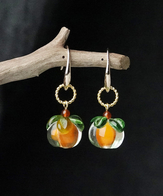 Orange Sterling Silver Overgild Coloured Glaze Agate Drop Earrings