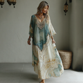 Vintage Marble Texture Collection Retro Bohemia Women Style Gradient Gilded Pattern Linen Maxi Dress artswardrobe