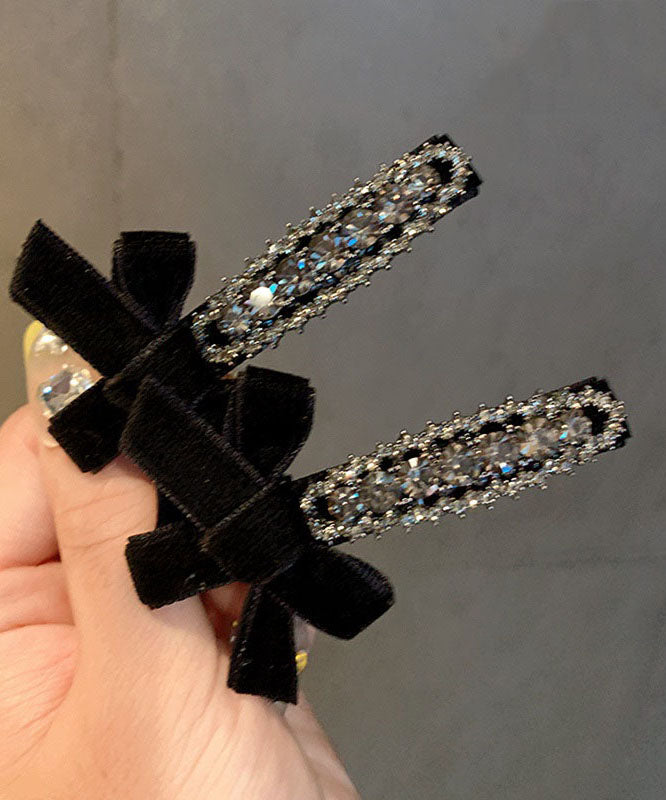 Fine Black Velvet Alloy Zircon Bow a Pair Hairpin