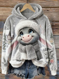 Comstylish Winter Baby Donkey Art Pattern Cozy Plush Hoodie
