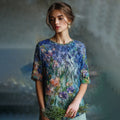 Women's Oil Painting Floral Contrast Color Sequined T-shirt artswardrobe