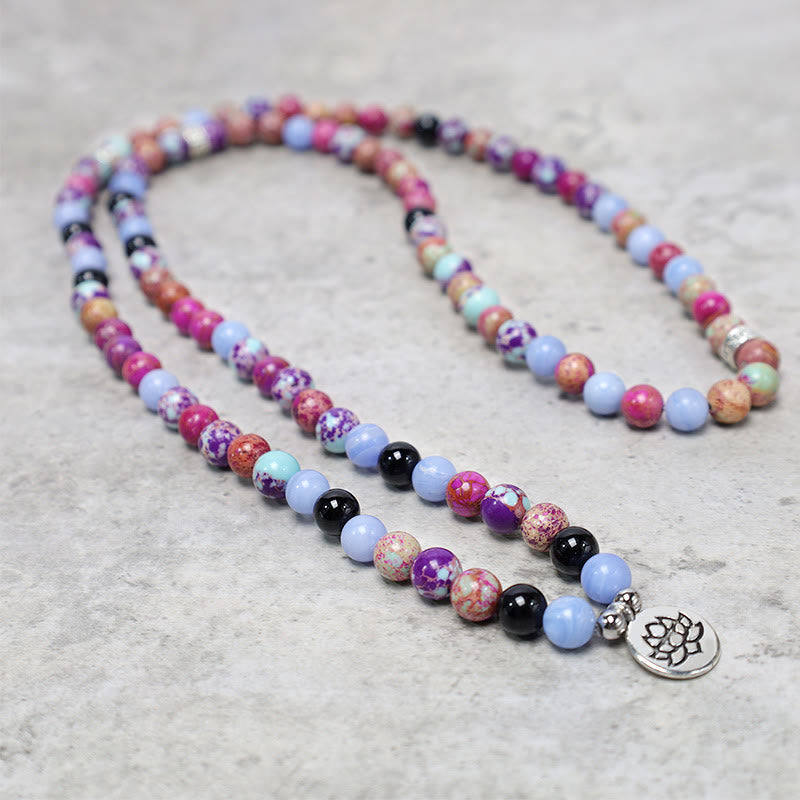 8mm Miano Real Stone Lotus Mala Beads for Meditation & Healing