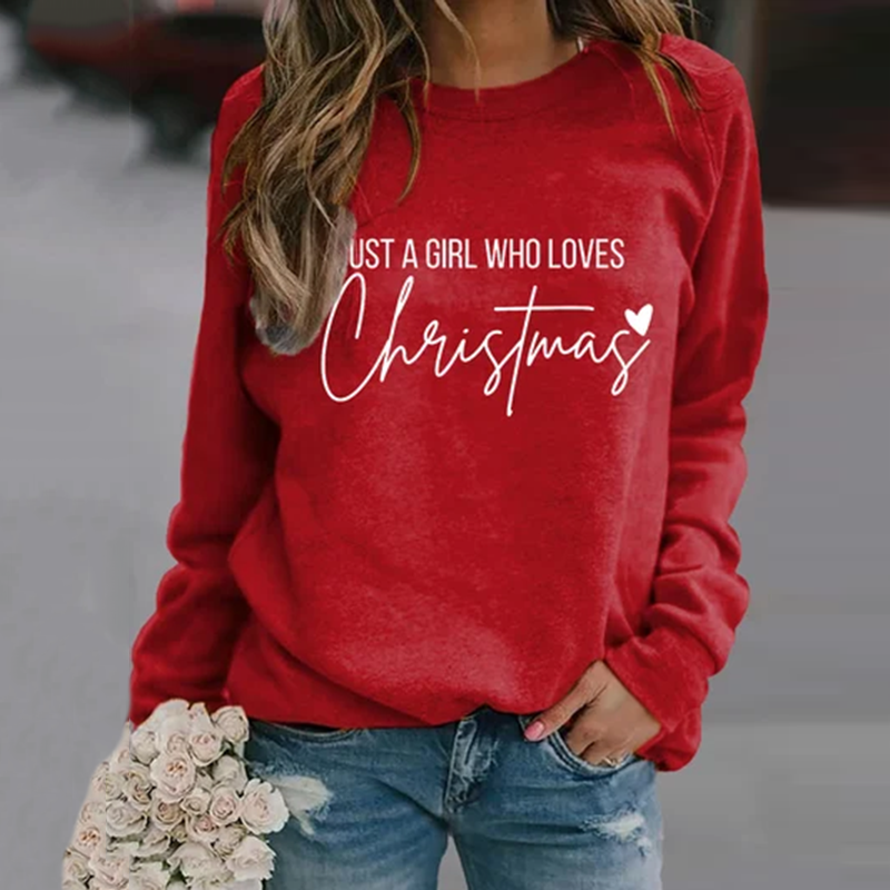 Comstylish Retro Just A Girl Who Loves Christmas Print Sweatshirt