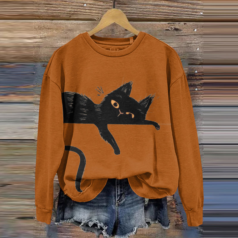 Women's Black Cat Abstract Art Painting Sweatshirt elevenforest