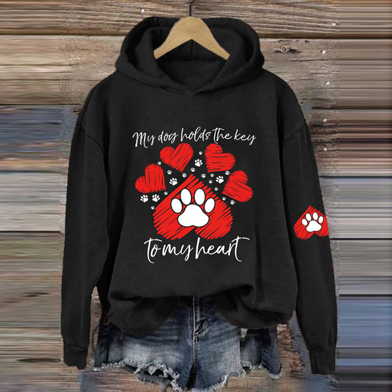 Comstylish Women's My Cat Holds The Key To My Heart - Cute Valentine's Day Cat Print Hoodie Long Sleeve Sweatshirt