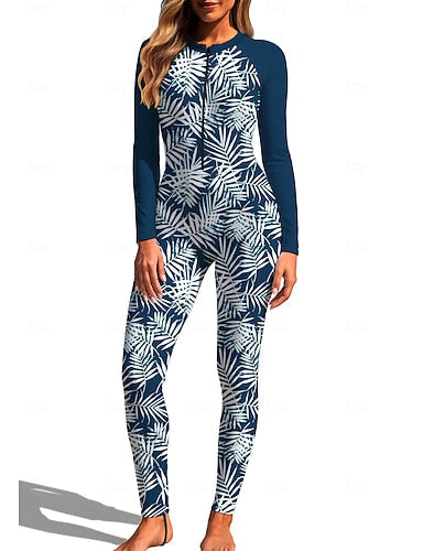 Regular Rash Guard Full Body Rash Guard One Piece Surfing Suit Tropical Zip Up With Built in Bra Front Zip Uv Sun Protection Full Coverage Upf50+ Long Sleeve Full Body Swimwear
