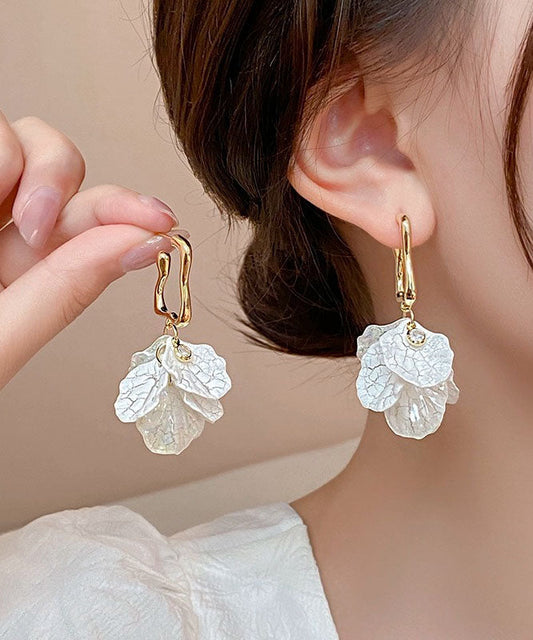 White Copper Overgild Drop Earrings