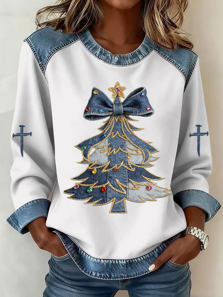 Comstylish Women's Casual Christmas Tree Print Sweatshirt