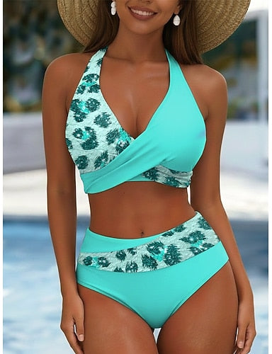 Bikini 2 Piece Swimsuit Leopard Stylish Graphic Sleeveless Bathing Suits