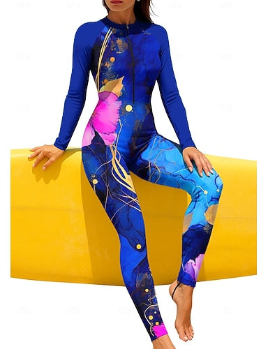 Regular Rash Guard Full Body Rash Guard Bathing Suit Tropical Marble With Built in Bra Front Zip Uv Sun Protection Upf50+ Stretchy Full Body Swimwear Surfing Canoeing Beach Summer