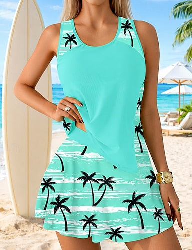 Bathing Suit Tankini 2 Pieces Tropical Quick Dry Elastic Sleeveless Swimwear Swimsuit Surfing Beach Swimming Summer