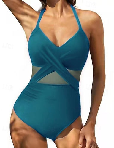 Bathing Suit Swimsuits One Pieces Colored Mesh Uv Protection Elastic Sleeveless Swimwear Swimsuit Surfing Diving Swimming Summer