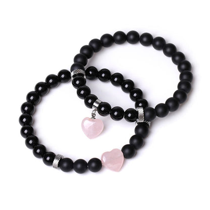 Black Onyx Love Heart Protection Bracelet 8mm Beads