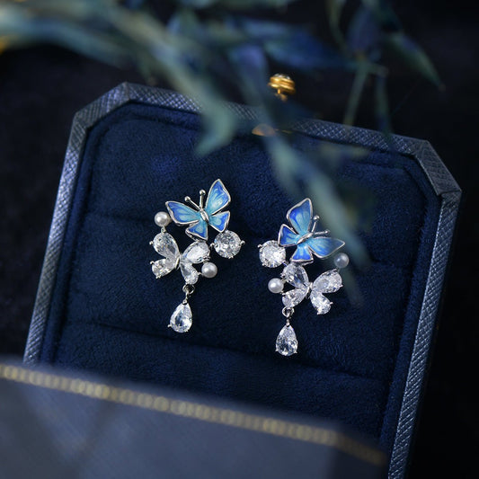 Blue Butterfly Drop Earrings