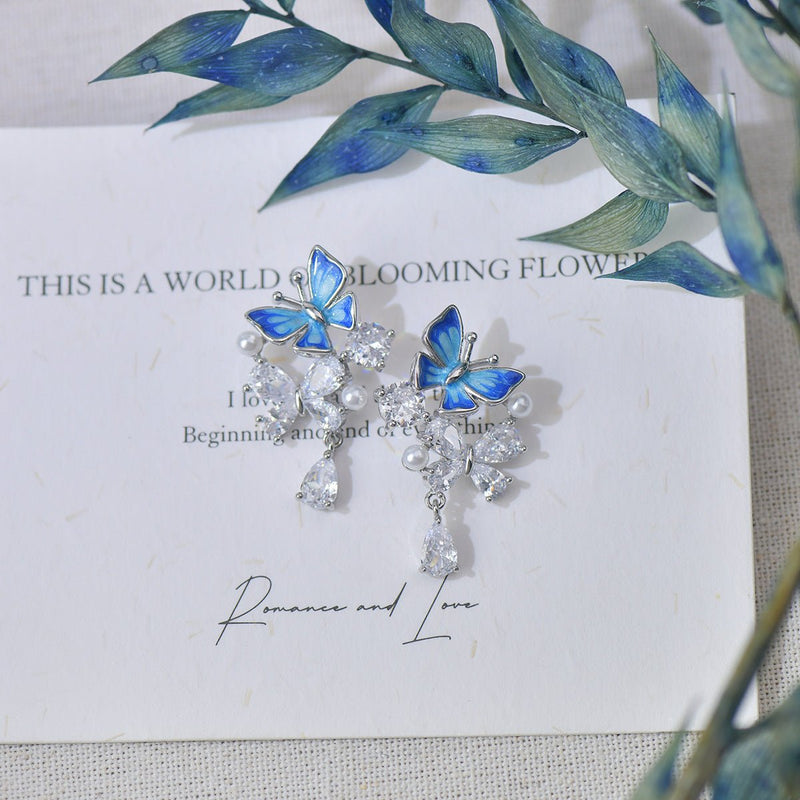 Blue Butterfly Drop Earrings