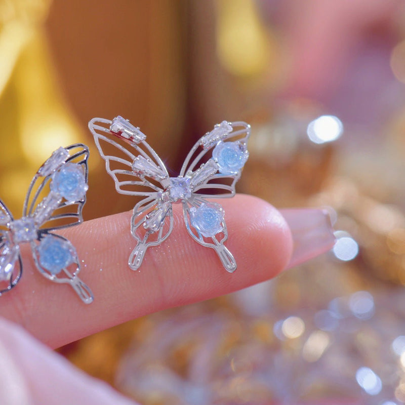 [] Blue Rose Butterfly Earrings
