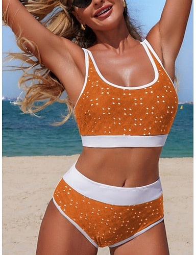 Swimwear One Piece Tankini Monokini High Waist Swimsuit Tummy Control High Waist Slim Backless Vacation Beach Wear Graphic U Neck Sleeveless Bathing Suits
