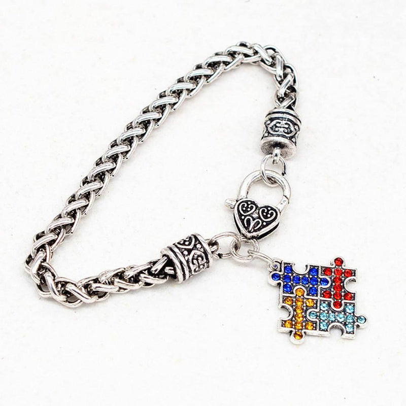 Multicolored Rhinestone Puzzle Autism Bracelet