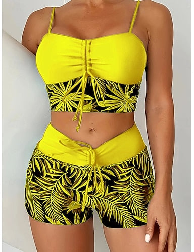 Swimwear Tankini Cheeky Swimsuit Patchwork Vacation Beach Wear Graphic Round Neck Sleeveless Bathing Suits