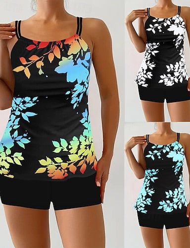 Swimwear 2 Piece Shorts Swimsuit Backless Vacation Beach Wear Round Neck Sleeveless Bathing Suits