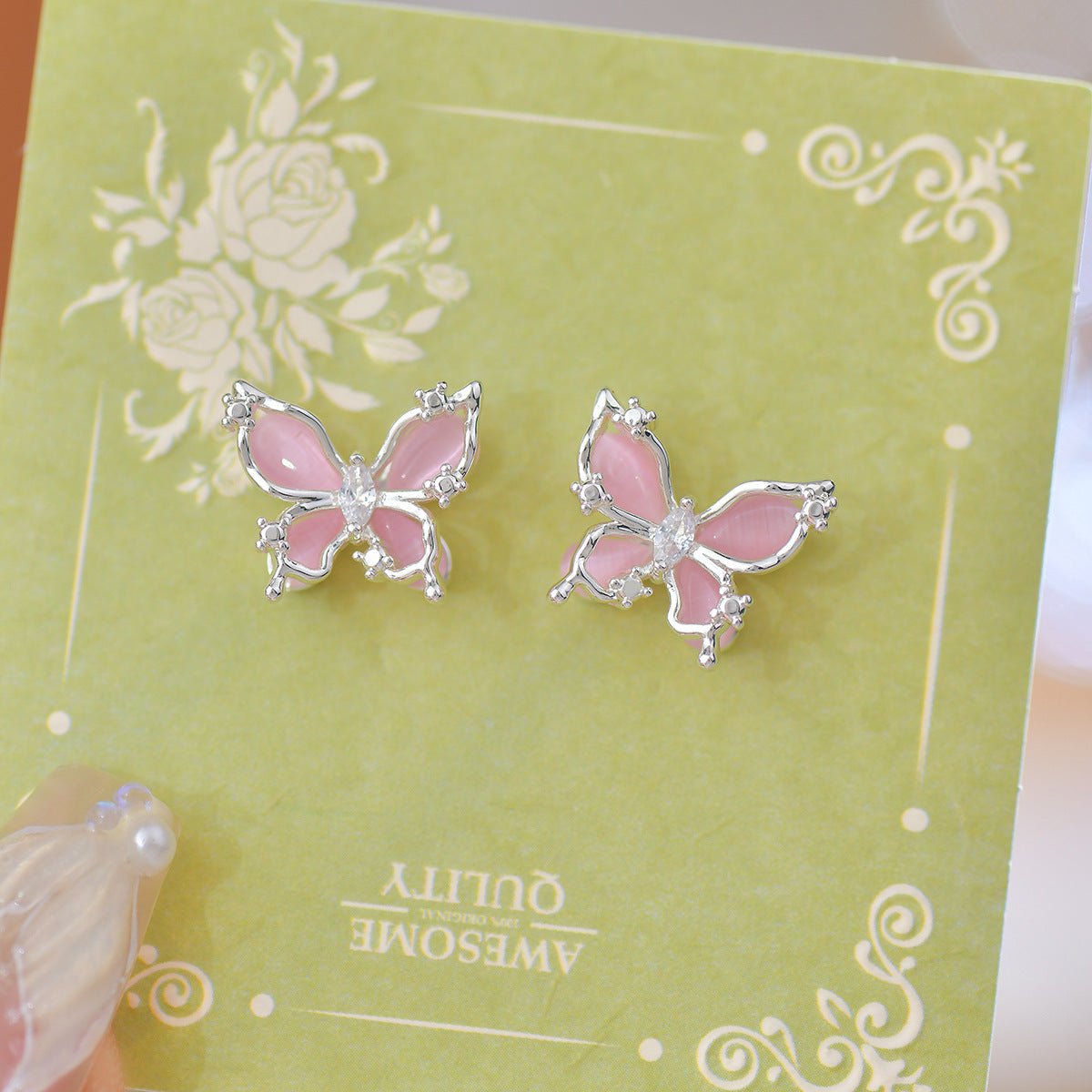 Pink Butterfly Stud Earrings